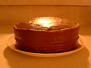a just-frosted chocolate cake