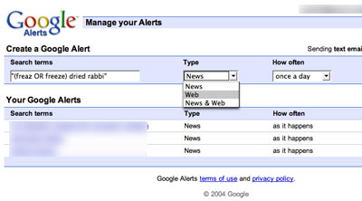 Google alerts screenshot