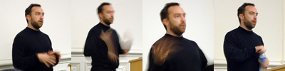 4-part collage image of Jimmy Wales speaking at SIMS