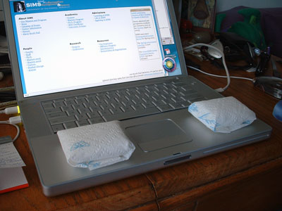 the paper-towel based laptop wrist rests in action on my laptop
