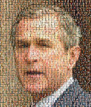 mosaic of W Bush made of dead servicemen